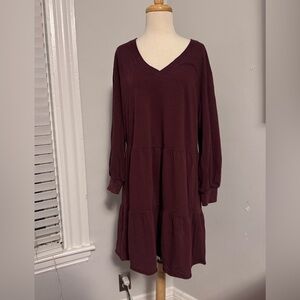 Nation burgundy tiered cotton dress